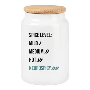 Spice Level Neurospicy - Neurodivergent Humor - Cookie Jar with Wooden Lid - white - Front