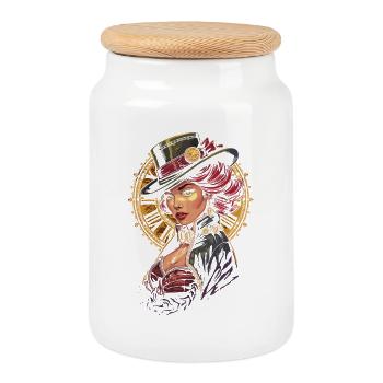 Femmes Steampunk Magnifiques Steampunk - Boîte à biscuits avec couvercle en bois - blanc - Devant