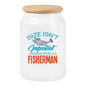 Fishing Angler Fish Fisherman Sayings Petri Heil - Cookie Jar with Wooden Lid - white - Front