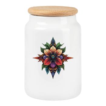 Mandala de l’Étoile de Fleurs - Boîte à biscuits avec couvercle en bois - blanc - Devant