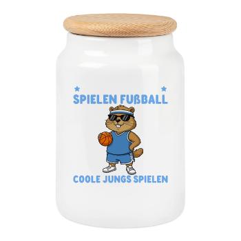 Groundhog - Cool Boys Playing Basketball - Cookie Jar with Wooden Lid - white - Front