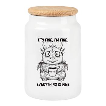 Its Fine In Fine Coffee Dragon Humor - Cookie Jar with Wooden Lid - white - Front