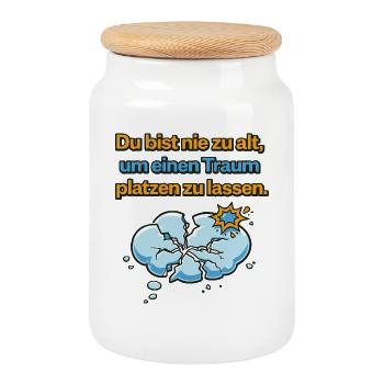 Never Too Old Dream Burst Design - Cookie Jar with Wooden Lid - white - Front