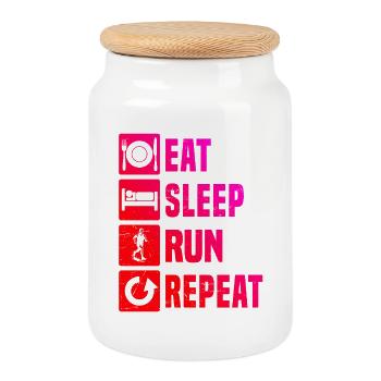 Running illustration for race - Cookie Jar with Wooden Lid - white - Front