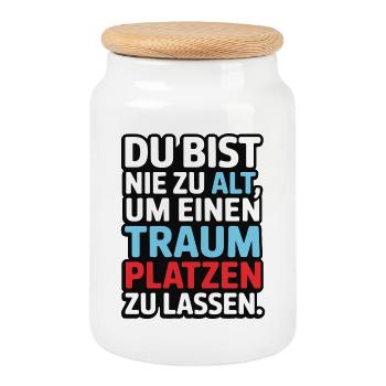 Never Too Old Dream Burst Design - Cookie Jar with Wooden Lid - white - Front