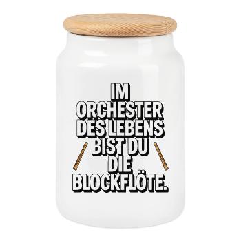 Orchestra of Life Recorder Design - Cookie Jar with Wooden Lid - white - Front