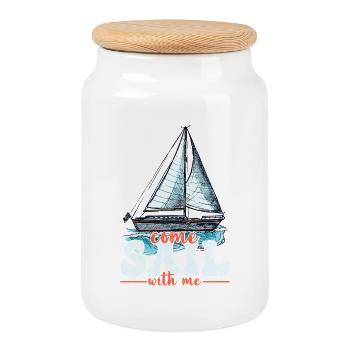 Viens naviguer avec moi, capitaine de voile - Boîte à biscuits avec couvercle en bois - blanc - Devant