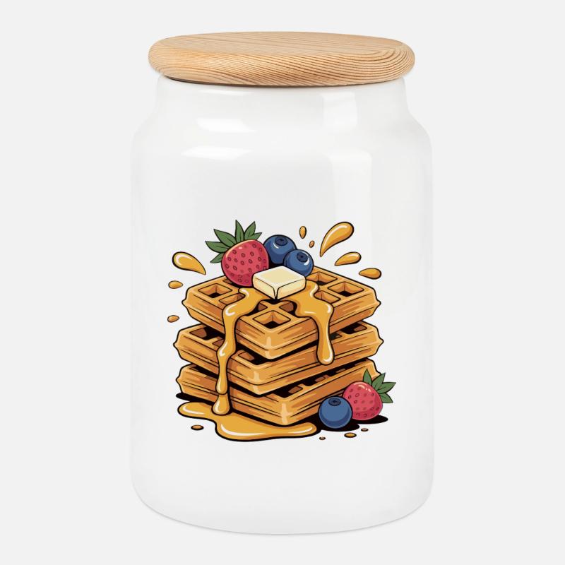 Les gaufres - Boîte à biscuits avec couvercle en bois - blanc