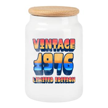 Vintage Jahrgang 1976 Limited Edition Retro Design - Cookie Jar with Wooden Lid - white - Front