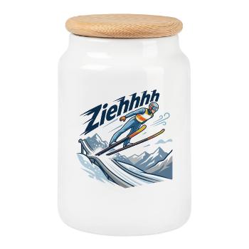 Vol de saut à ski Ziehhhh à travers le stade - Boîte à biscuits avec couvercle en bois - blanc - Devant