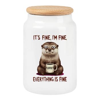 Ça va, je vais bien, humour de loutre de café - Boîte à biscuits avec couvercle en bois - blanc - Devant