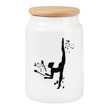 Gymnast With Clubs Rhythmic Gymnastics - Cookie Jar with Wooden Lid - white - Front
