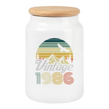 Vintage 1986 Berglandschaft - Keksdose mit Holzdeckel - Weiß - Vorne