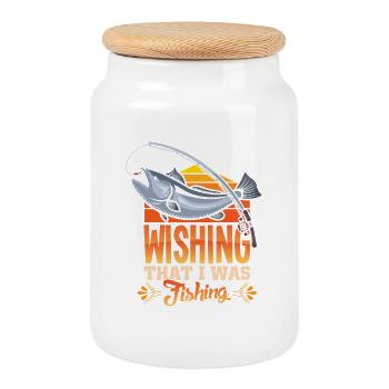 Fishing Angler Fish Fisherman Sayings Petri Heil - Cookie Jar with Wooden Lid - white - Front
