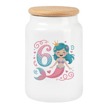 6e anniversaire de la sirène 6 ans - Boîte à biscuits avec couvercle en bois - blanc - Devant