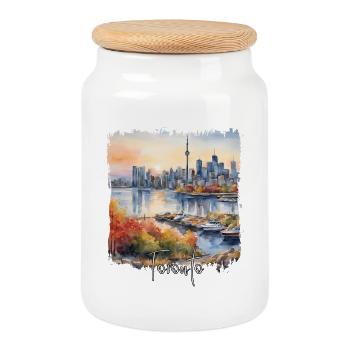 Toronto Canada, Toronto Watercolor - Cookie Jar with Wooden Lid - white - Front