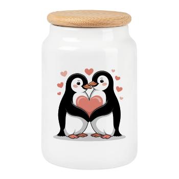 Couple de manchots pour la Saint-Valentin - Boîte à biscuits avec couvercle en bois - blanc - Devant