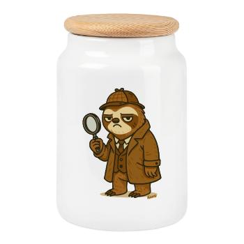Paresseux détective en trench-coat - Boîte à biscuits avec couvercle en bois - blanc - Devant