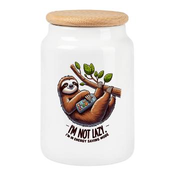 Je ne suis pas paresseux – Mode d’économie d’énergie - Boîte à biscuits avec couvercle en bois - blanc - Devant