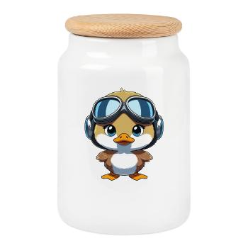 Croaking pilot with aviator goggles - Cookie Jar with Wooden Lid - white - Front