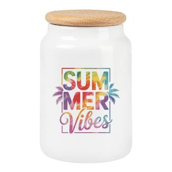 Summer Vibes - Cookie Jar with Wooden Lid - white - Front
