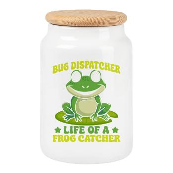 Chasse-grenouilles, répartiteur de micro-insectes, la vie d’une grenouille attrape-chasse-chasse - Boîte à biscuits avec couvercle en bois - blanc - Devant