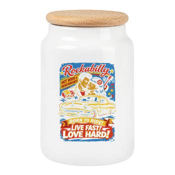 Imprimé d’amour de voiture rockabilly - Boîte à biscuits avec couvercle en bois - blanc - Devant