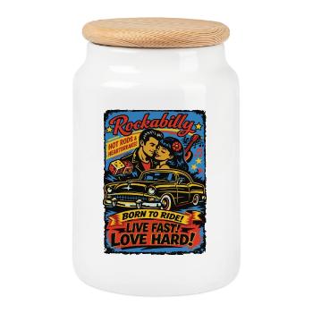 Rockabilly Vintage Rock & Roll des années 50 | Né pour monter - Boîte à biscuits avec couvercle en bois - blanc - Devant