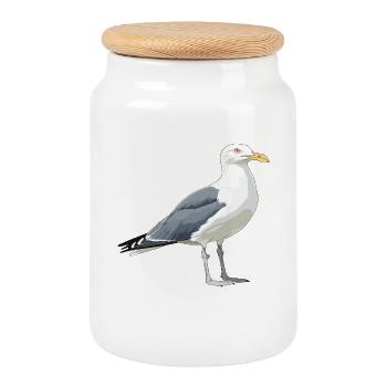 Küstenmöwe Cartoon-Illustration - Keksdose mit Holzdeckel - Weiß - Vorne
