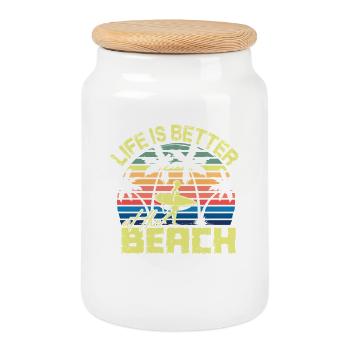 Beach Surfer Retro Sunset - Cookie Jar with Wooden Lid - white - Front