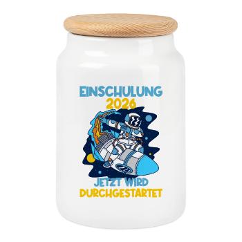 School enrollment 2026 rocket schoolchild school introduction - Cookie Jar with Wooden Lid - white - Front
