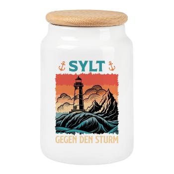North Sea Holiday SYLT AGAINST THE STORM Funny - Cookie Jar with Wooden Lid - white - Front