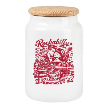 Rockabilly Souvenirs de la Saint-Valentin Années 50 Rétro - Boîte à biscuits avec couvercle en bois - blanc - Devant