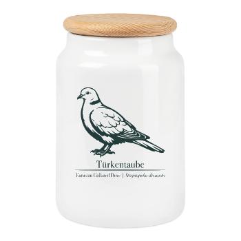 Collared Dove Silhouette | Ornithology | Drawing - Cookie Jar with Wooden Lid - white - Front