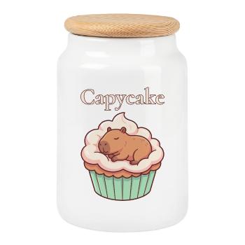 Capycake Cute Capybara Cupcake Motif - Cookie Jar with Wooden Lid - white - Front