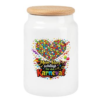 My heart beats for the carnival Jecke Fasching - Cookie Jar with Wooden Lid - white - Front