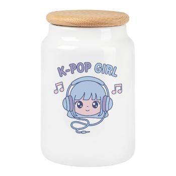 K-Pop Girl Cute Korean Kpop Music Anime Girl - Cookie Jar with Wooden Lid - white - Front