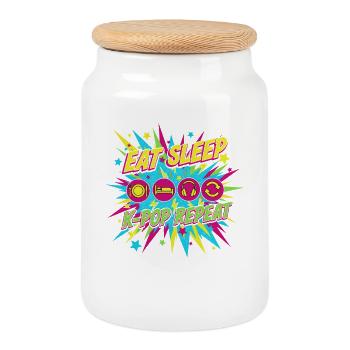 Eat Sleep K-Pop Repeat Korean Music Cute Kpop Fans - Cookie Jar with Wooden Lid - white - Front