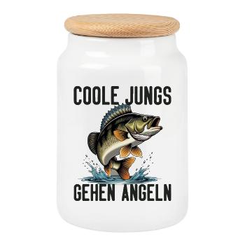 Angeln Angler Fischer Fisch Lustiges Angler Spruch - Keksdose mit Holzdeckel - Weiß - Vorne