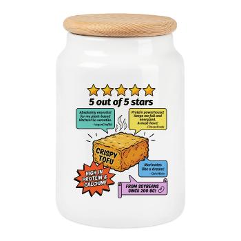 Critique 5 étoiles de Crispy Tofu - Boîte à biscuits avec couvercle en bois - blanc - Devant