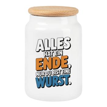 Alles hat ein Ende nur du bist eine Wurst - Keksdose mit Holzdeckel - Weiß - Vorne