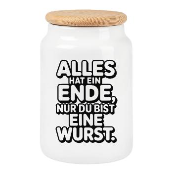 Tout a une fin, mais toi, tu es une saucisse - Boîte à biscuits avec couvercle en bois - blanc - Devant