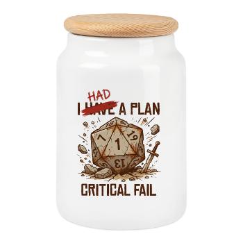 Critical Fail – I Had A Plan Cube Design - Cookie Jar with Wooden Lid - white - Front