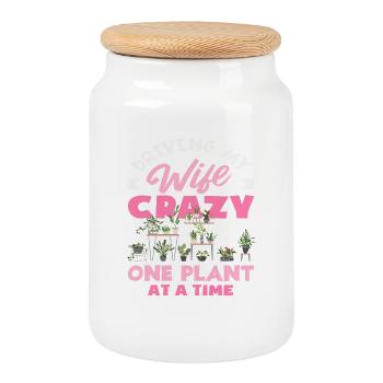 Rendre folle ma femme amoureuse des plantes - Boîte à biscuits avec couvercle en bois - blanc - Devant
