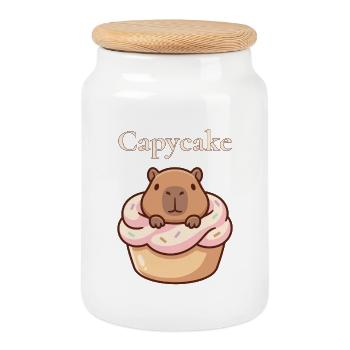 Capybara capybara dans un motif sucré de cupcake - Boîte à biscuits avec couvercle en bois - blanc - Devant