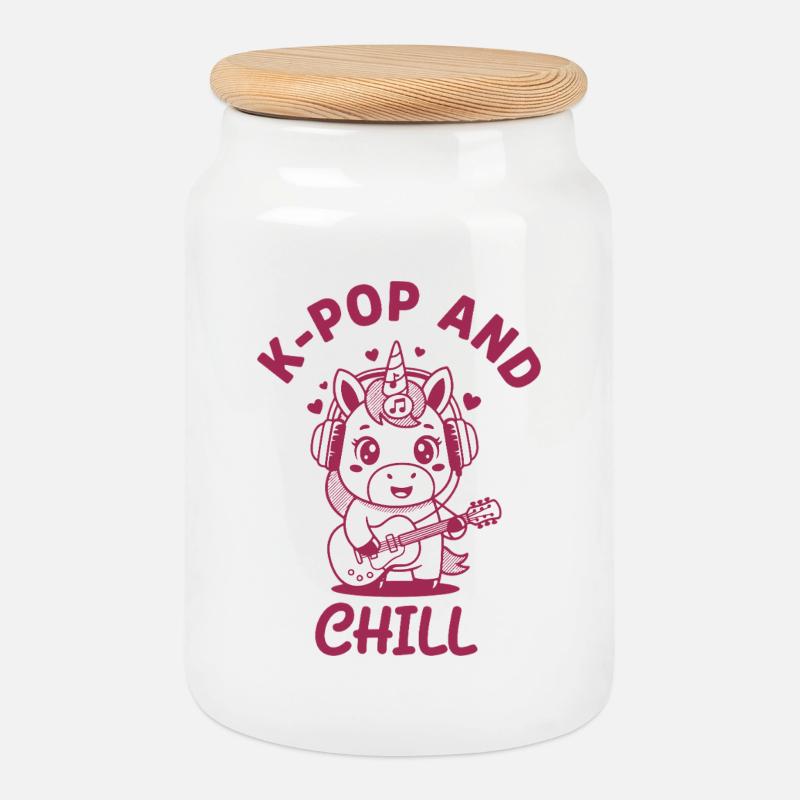 K-Pop et Chill Unicorn Kpop Musique coréenne mignonne - Boîte à biscuits avec couvercle en bois - blanc