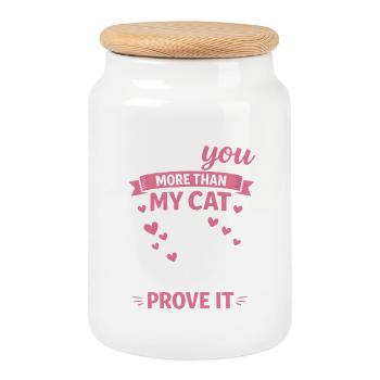  Love You More Than My Cat Funny Valentines Day - Cookie Jar with Wooden Lid - white - Front