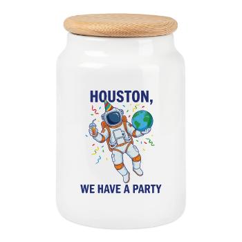 Houston We Have A Party – Astronaut Space - Cookie Jar with Wooden Lid - white - Front