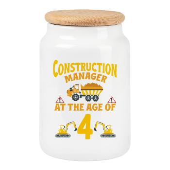 Fête de construction 4e anniversaire Camion de 4 ans - Boîte à biscuits avec couvercle en bois - blanc - Devant