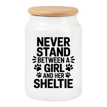 Expressions du chien de berger des Shetland, drôle de cadeau Sheltie - Boîte à biscuits avec couvercle en bois - blanc - Devant